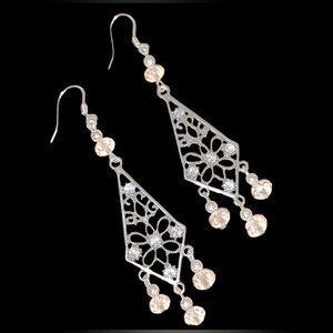 Chandelier Earrings - Silver-Tone, Pink Crystals